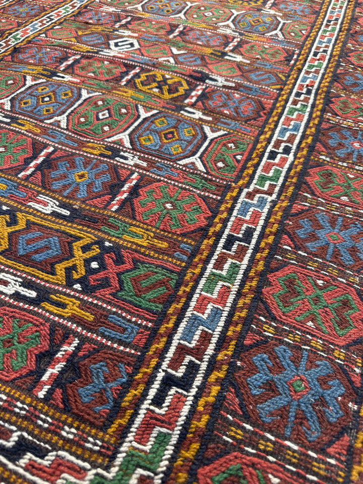 4’x6’ Tribal Oersian Qutchan Embroidered Soumak Kilim