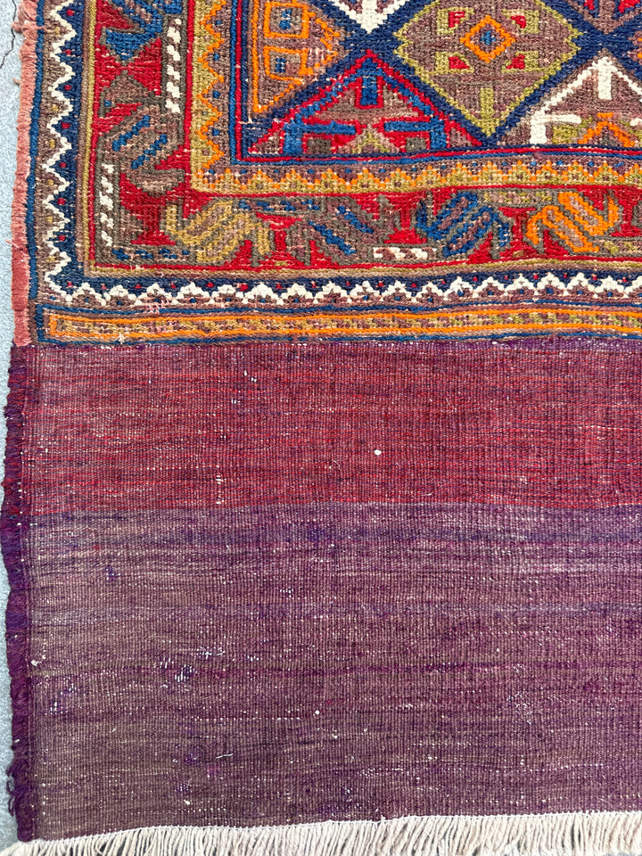 4'x5' Caucasian or Persian Kurdish Tribal Storage Bag Face Kilim