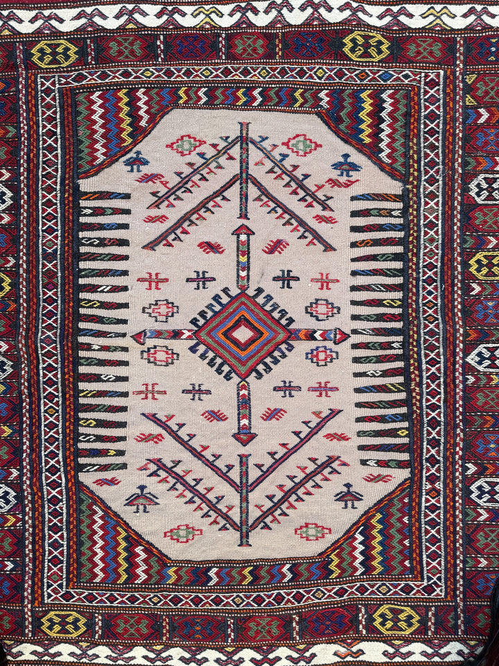3'x4' Handwoven Embroidered Qutchan Small Sofreh Kilim Tribal Rug