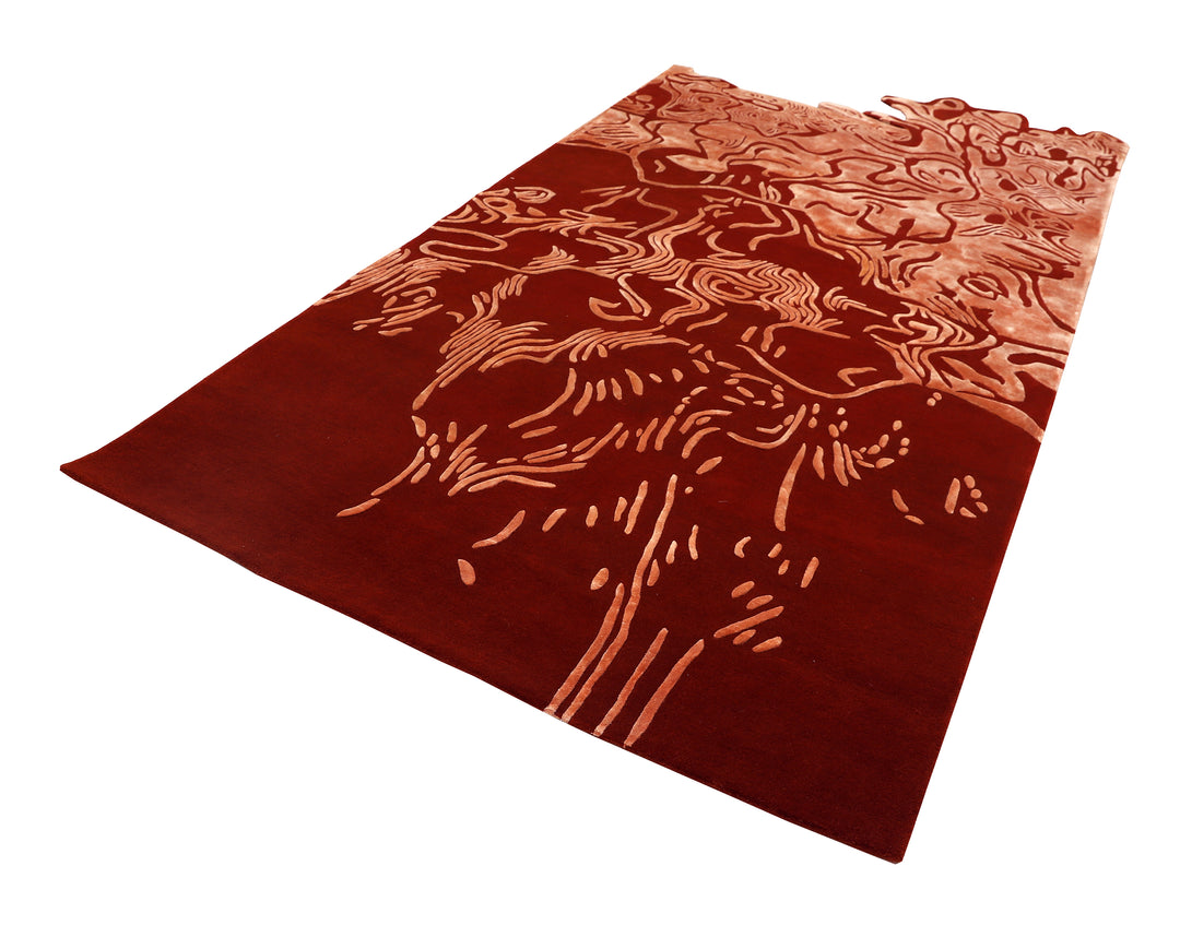 Luxury hand-tufted wool and silk rug named Ink, featuring an organic sculptural shape designed by Gulla Jónsdóttir for the Sandbourne Hotel in Santa Monica, produced by Ariana Rugs.