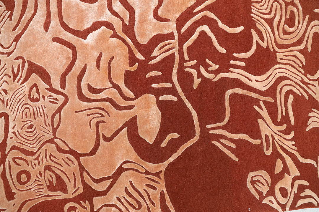 Luxury hand-tufted wool and silk rug named Ink, featuring an organic sculptural shape designed by Gulla Jónsdóttir for the Sandbourne Hotel in Santa Monica, produced by Ariana Rugs.