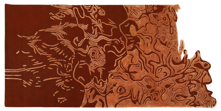 Luxury hand-tufted wool and silk rug named Ink, featuring an organic sculptural shape designed by Gulla Jónsdóttir for the Sandbourne Hotel in Santa Monica, produced by Ariana Rugs.
