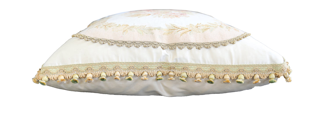 Luxury Ivory Silk Floral Aubusson Pillowcase with Gold Embroidery