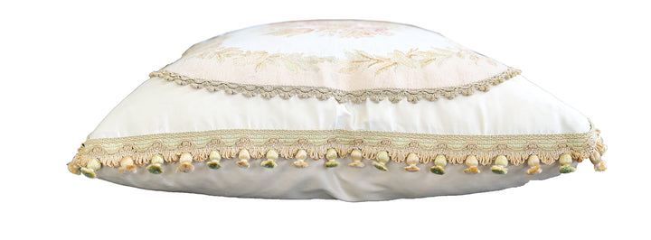Luxury Ivory Silk Floral Aubusson Pillowcase with Gold Embroidery