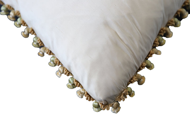 Luxury Ivory Silk Floral Aubusson Pillowcase with Gold Embroidery