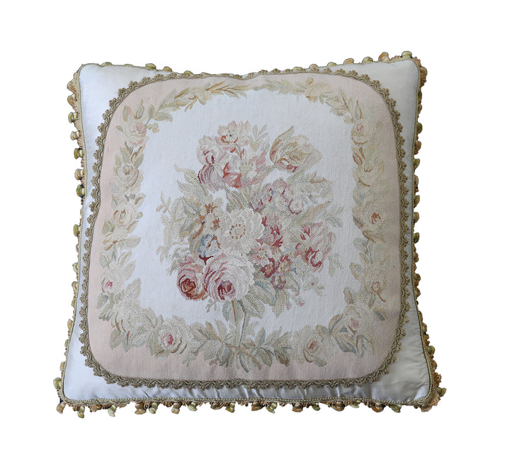 Luxury Ivory Silk Floral Aubusson Pillowcase with Gold Embroidery