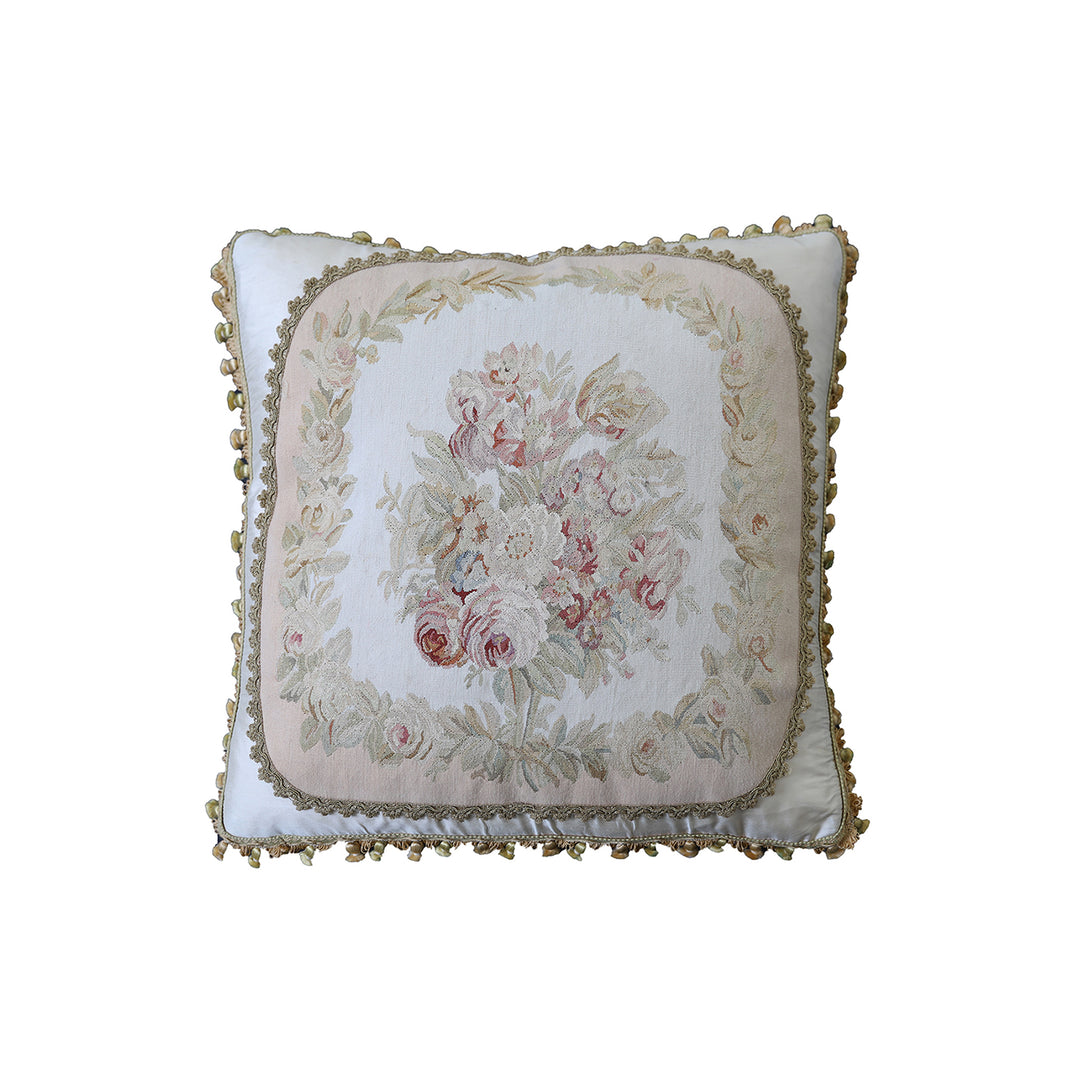 Luxury Ivory Silk Floral Aubusson Pillowcase with Gold Embroidery