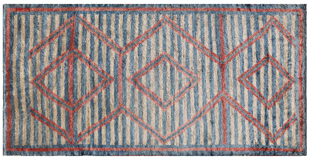 Authentic 6x12 Long Pile Shaggy Turkish Rug - Blue and White Stripe
