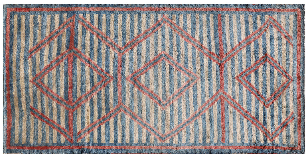 Authentic 6x12 Long Pile Shaggy Turkish Rug - Blue and White Stripe