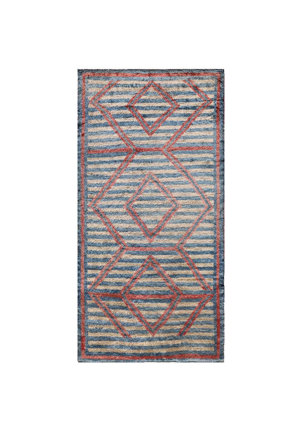 Authentic 6x12 Long Pile Shaggy Turkish Rug - Blue and White Stripe