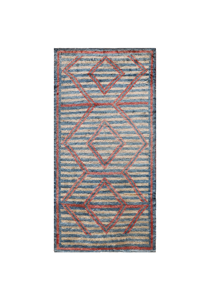 Authentic 6x12 Long Pile Shaggy Turkish Rug - Blue and White Stripe
