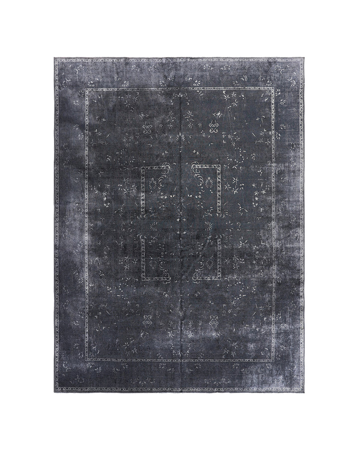 Luxury Hand-Knotted Black and White Persian Tabriz Floral Rug