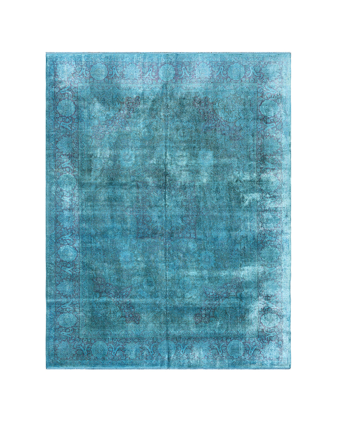9x12 Blue Silk Overdye Floral Rug
