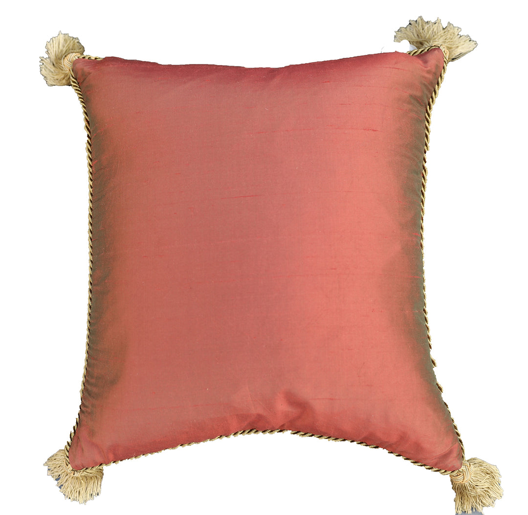Handcrafted 18x20 brown Bessarabian kilim accent pillow with floral pattern and red silk backing by Ariana Rugs West Hollywood