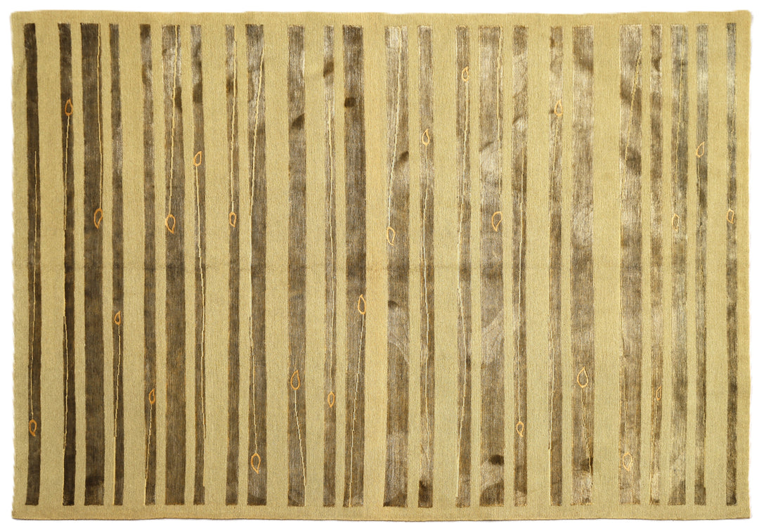 6'x9' Hand-Knotted Modern Tibetan Wool & Silk Rug | Geometric Gold & Greenish Ariana Rug