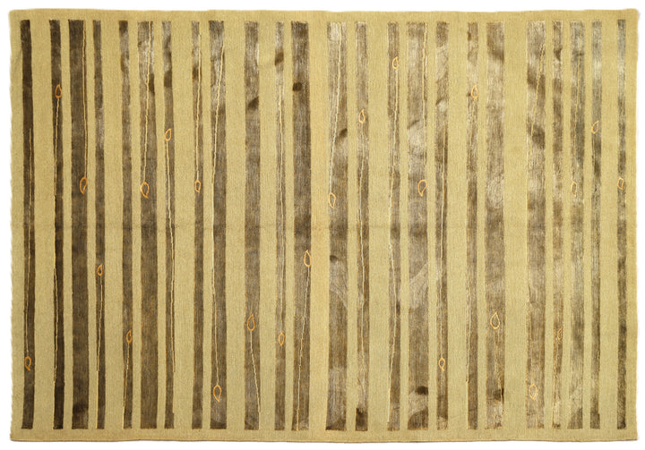 6'x9' Hand-Knotted Modern Tibetan Wool & Silk Rug | Geometric Gold & Greenish Ariana Rug