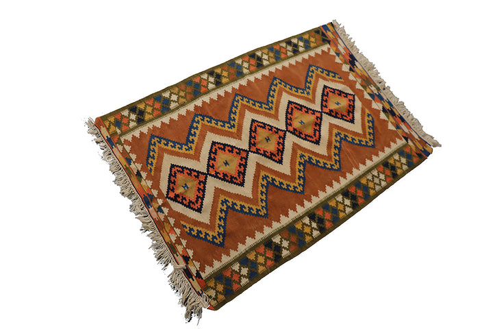 Persian Kilim | Handwoven 100% Wool Colorful Geometric Rug 3'x5'