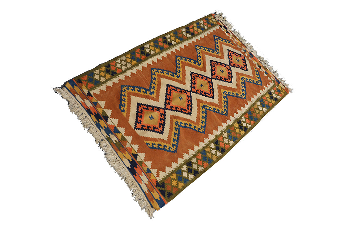 Persian Kilim | Handwoven 100% Wool Colorful Geometric Rug 3'x5'