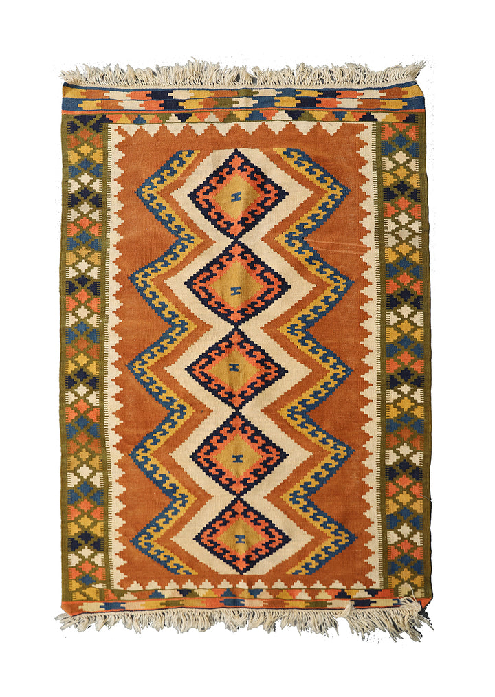 Persian Kilim | Handwoven 100% Wool Colorful Geometric Rug 3'x5'