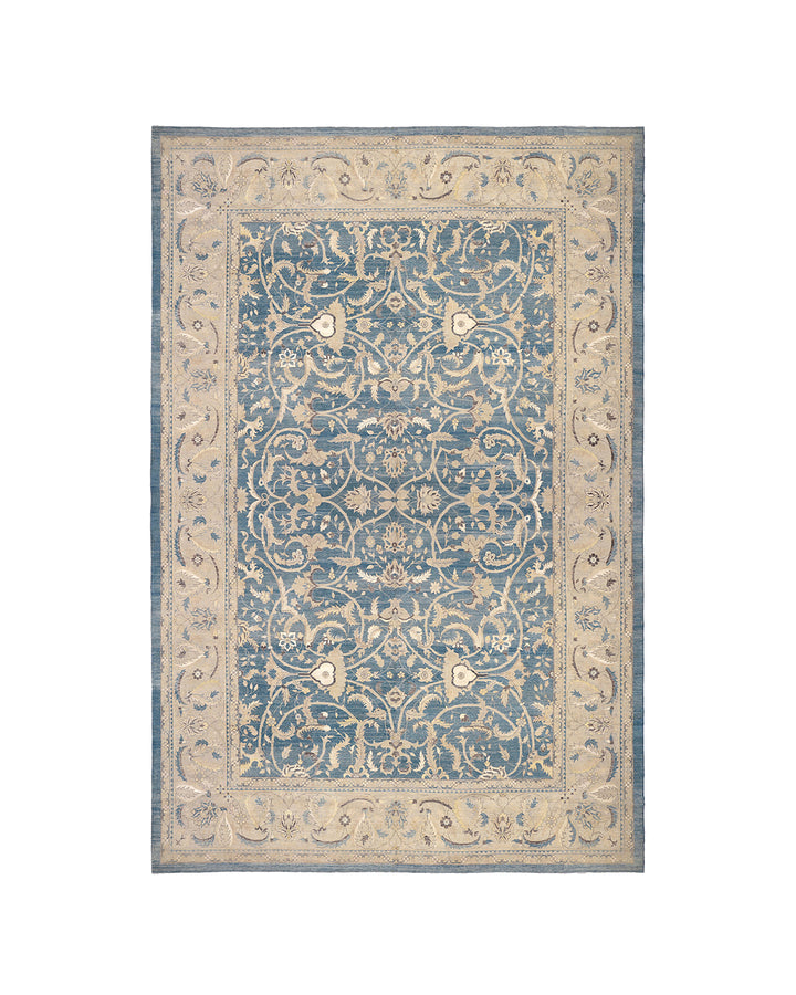Fine Floral Polonaise Design Rug, 13'10" x 20'7", Organic Wool and Silk, Hand-Knotted by Hazara Women, Ariana Luxury Collection Beverly Hills.
