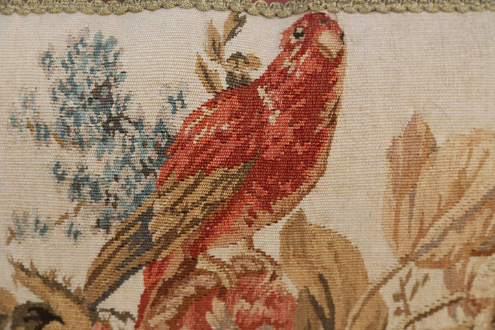 Handmade 2x2 Perot Floral and Red Bird Pictorial luxury wool pillow cover by Ariana Rugs West Hollywood