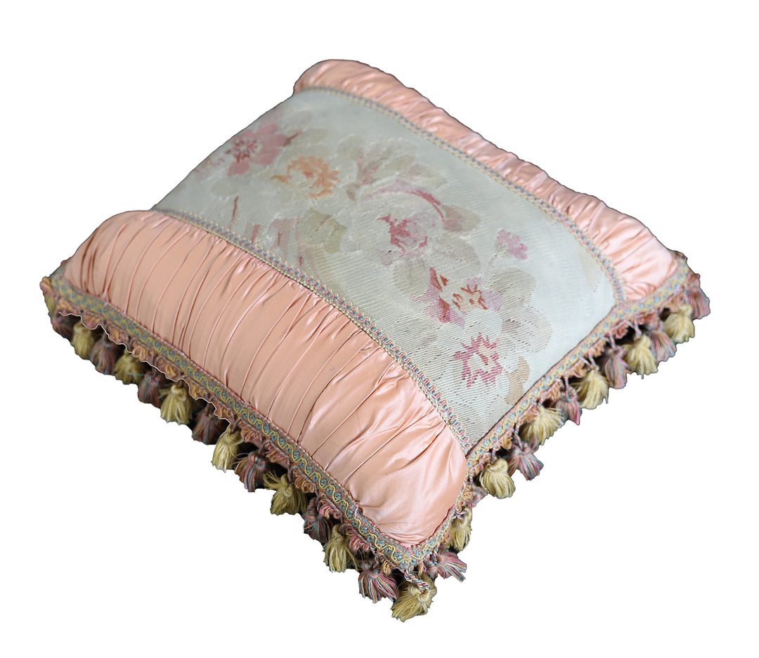 Pink and Cream French Aubusson Silk and Wool Pillowcase