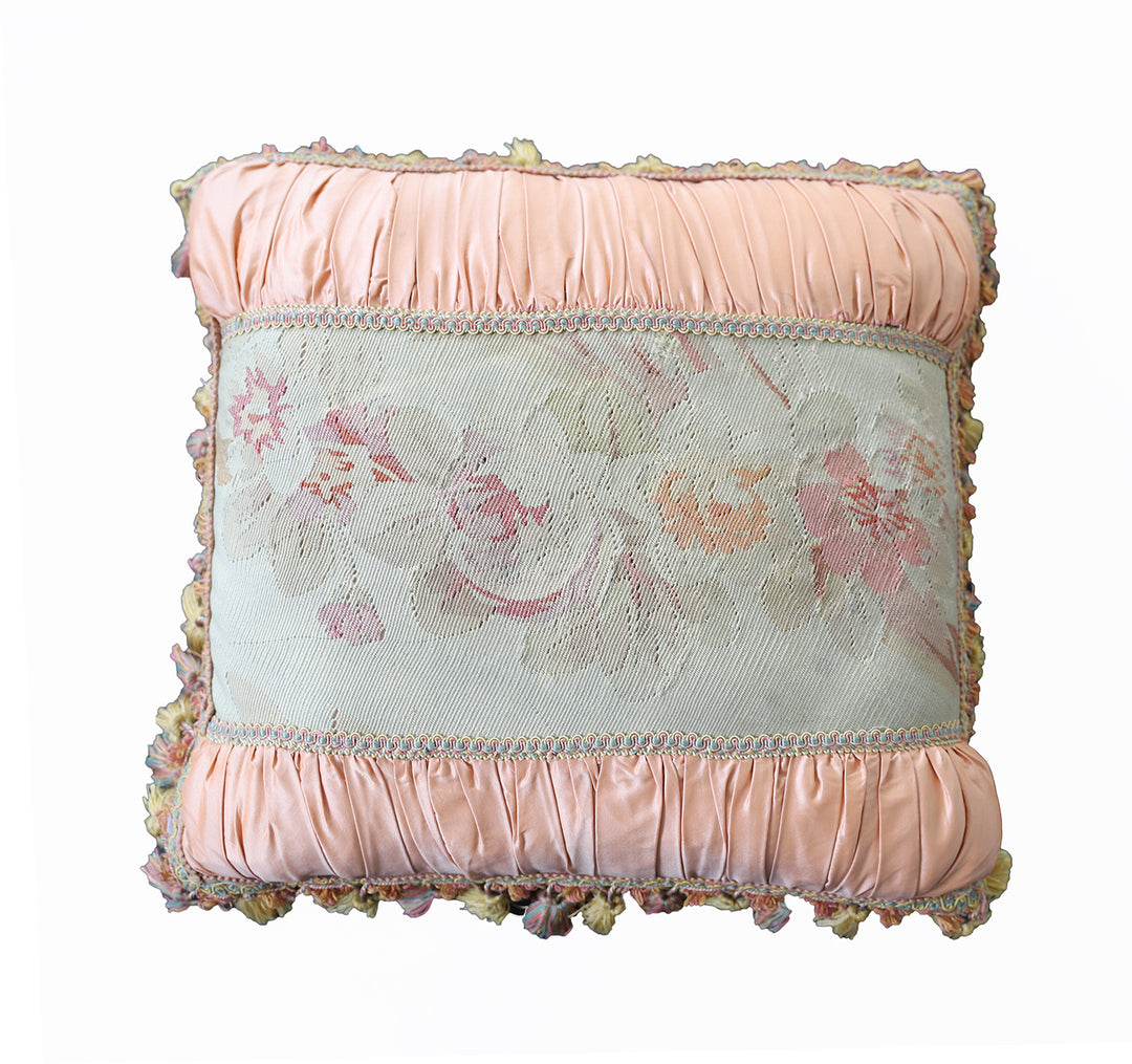Pink and Cream French Aubusson Silk and Wool Pillowcase