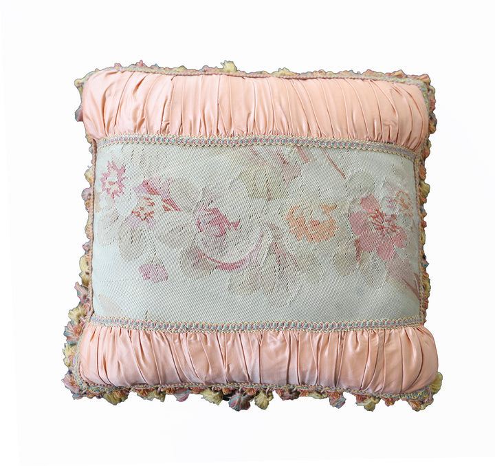 Pink and Cream French Aubusson Silk and Wool Pillowcase