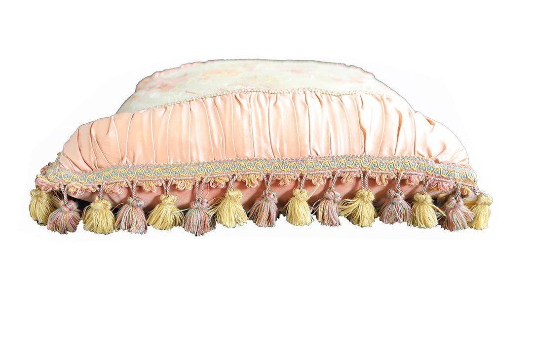 Pink and Cream French Aubusson Silk and Wool Pillowcase