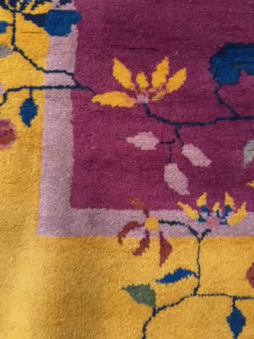 Yellow and Purple Vintage Chinese Art Deco Rug