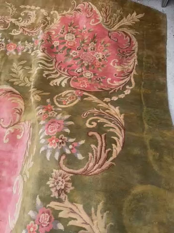 18'x21' Extra Large Rug | Floral | Vintage | Green, Yellow, Pink