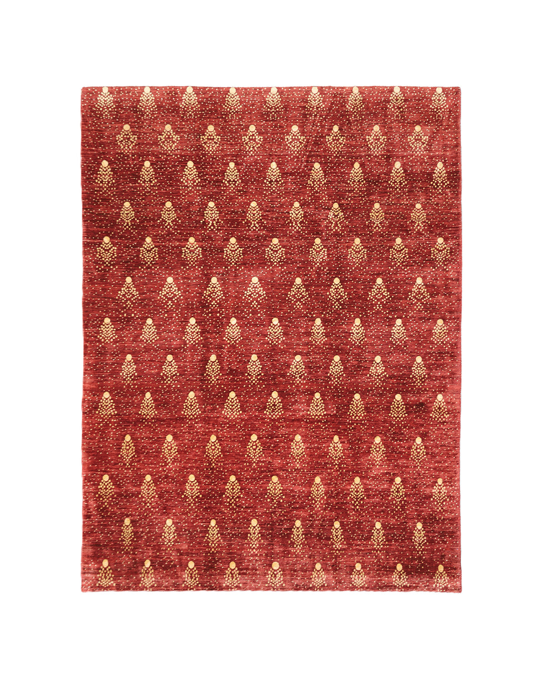 8x10 Shooting Star hand-knotted luxury Afghan rug in organic wool with vibrant red and gold celestial motifs, ethically woven by Hazara women artisans.