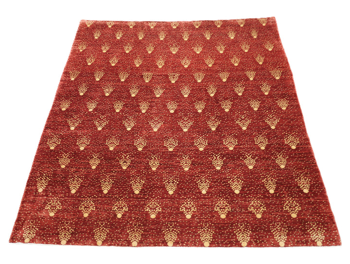 8x10 Shooting Star hand-knotted luxury Afghan rug in organic wool with vibrant red and gold celestial motifs, ethically woven by Hazara women artisans.