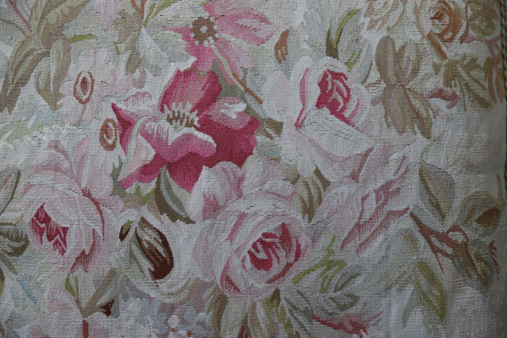 Handcrafted 20x20 very fine soft pink floral silk Aubusson pillowcase by Ariana Rugs West Hollywood