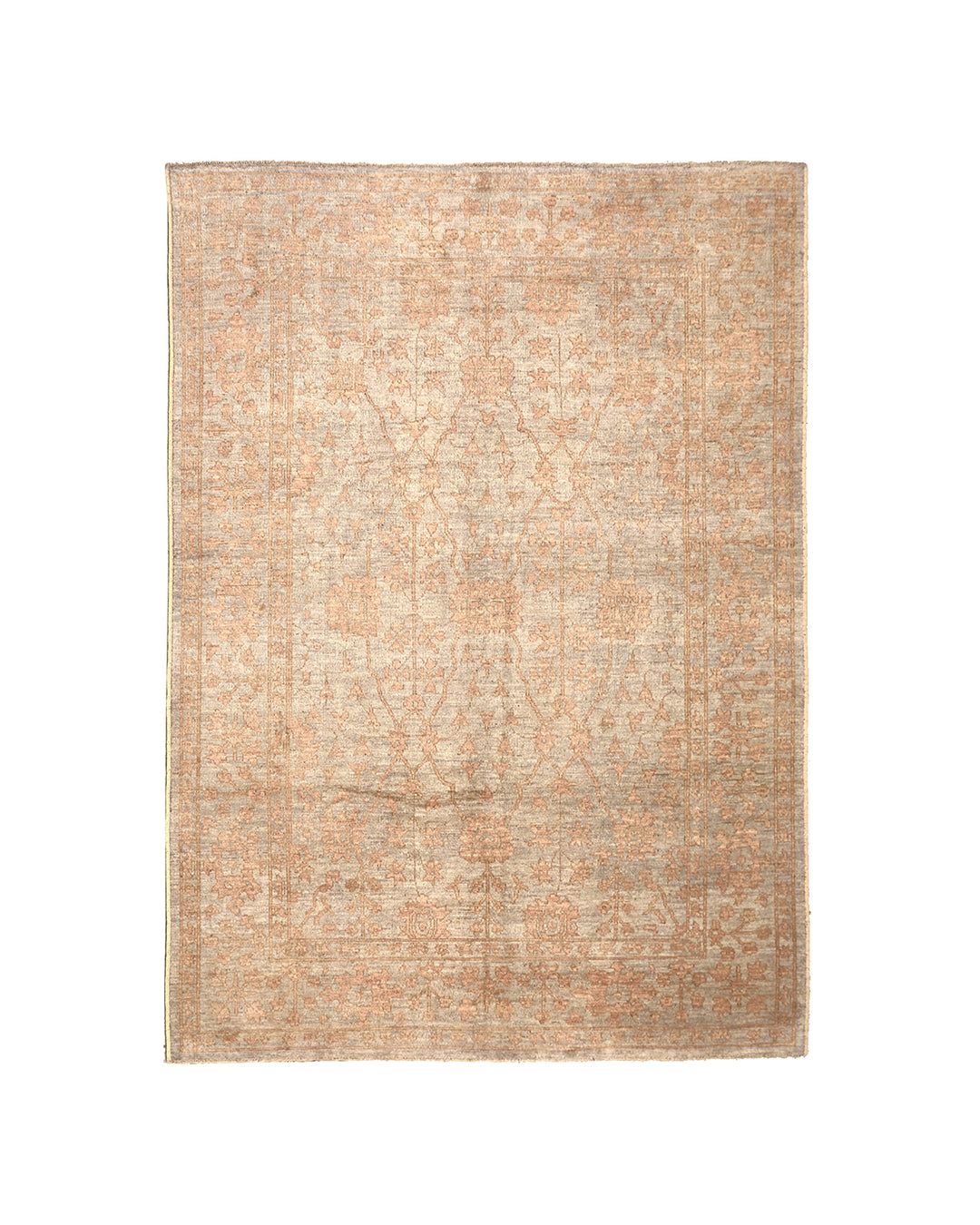9x12 Soft washed floral Oushak hand-knotted luxury Afghan rug in organic wool with muted pastel tones, ethically woven by Hazara women artisans.