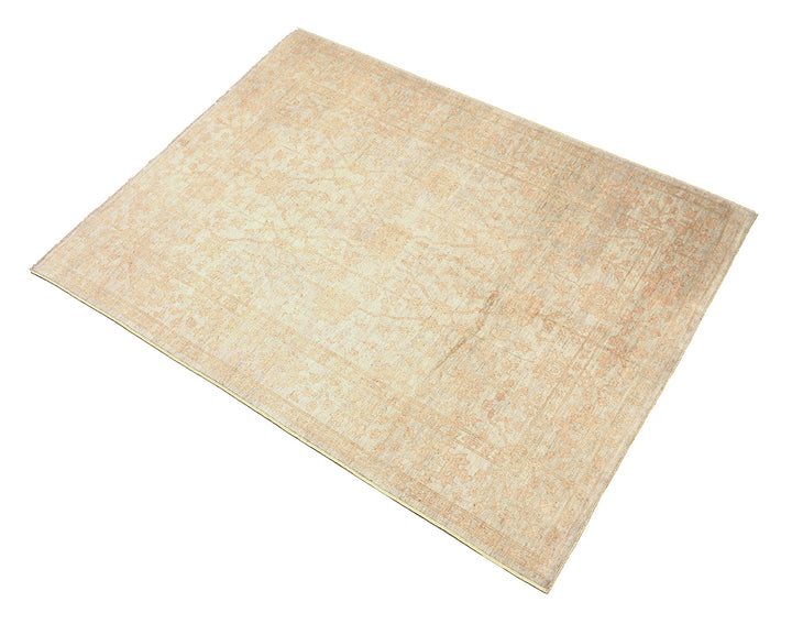 9x12 Soft washed floral Oushak hand-knotted luxury Afghan rug in organic wool with muted pastel tones, ethically woven by Hazara women artisans.