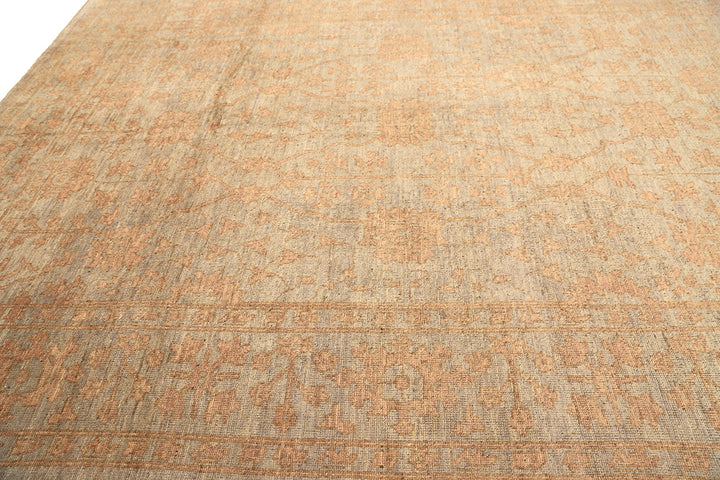 9x12 Soft washed floral Oushak hand-knotted luxury Afghan rug in organic wool with muted pastel tones, ethically woven by Hazara women artisans.