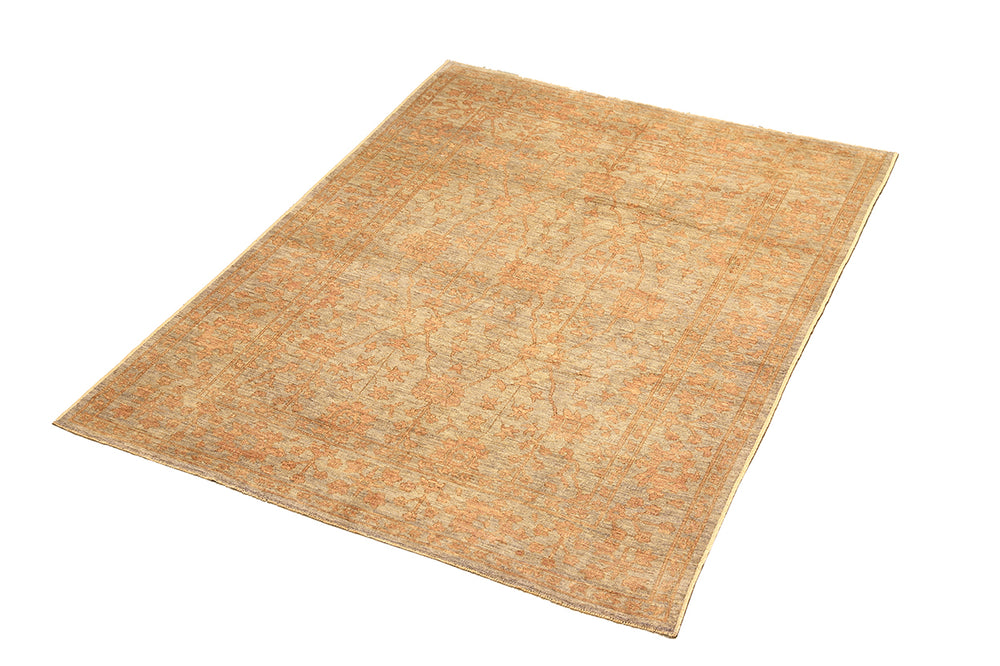 9x12 Soft washed floral Oushak hand-knotted luxury Afghan rug in organic wool with muted pastel tones, ethically woven by Hazara women artisans.