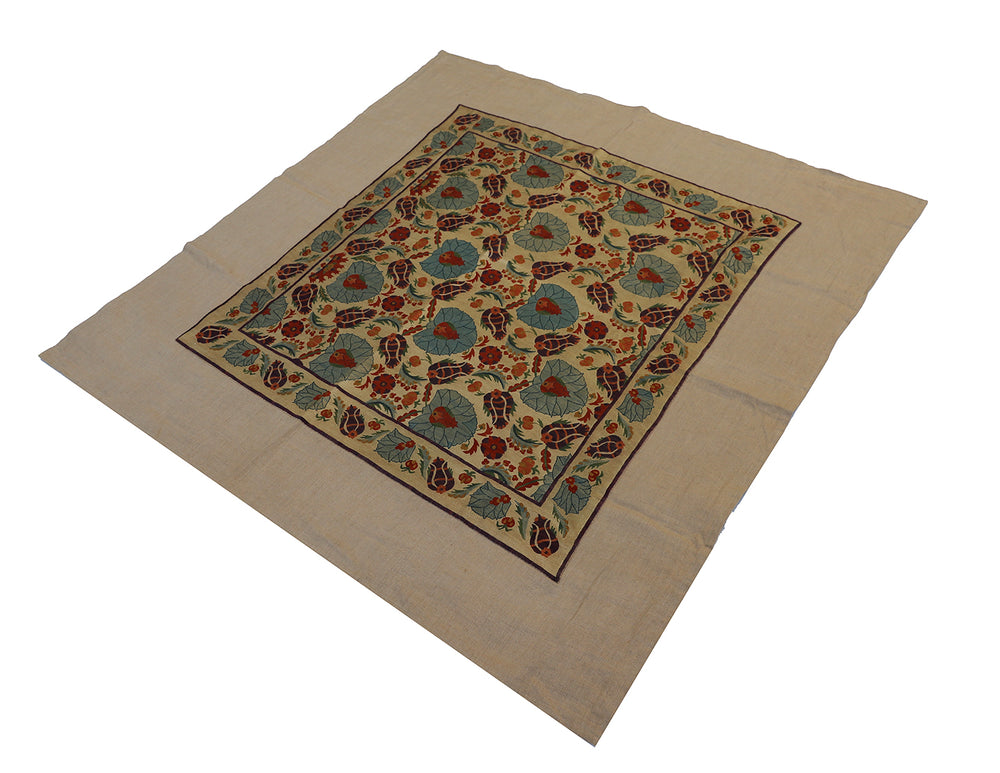 Square Hand-Embroidered Uzbek Suzani Pillow