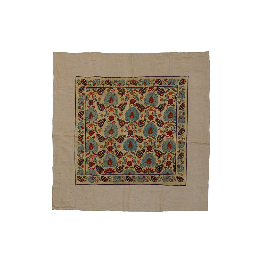 Square Hand-Embroidered Uzbek Suzani Pillow