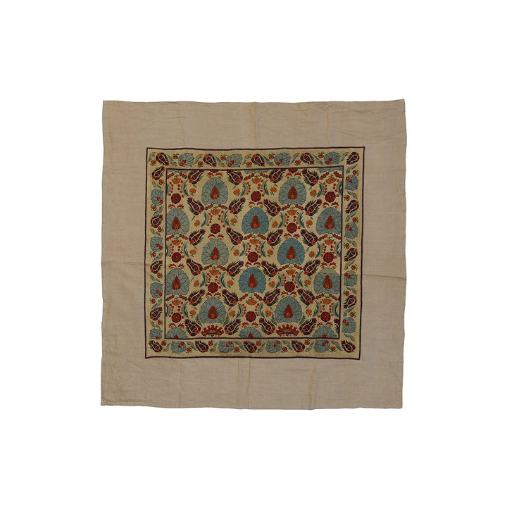 Square Hand-Embroidered Uzbek Suzani Pillow