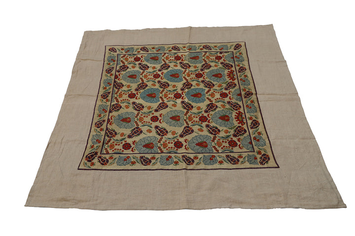 Square Hand-Embroidered Uzbek Suzani Pillow