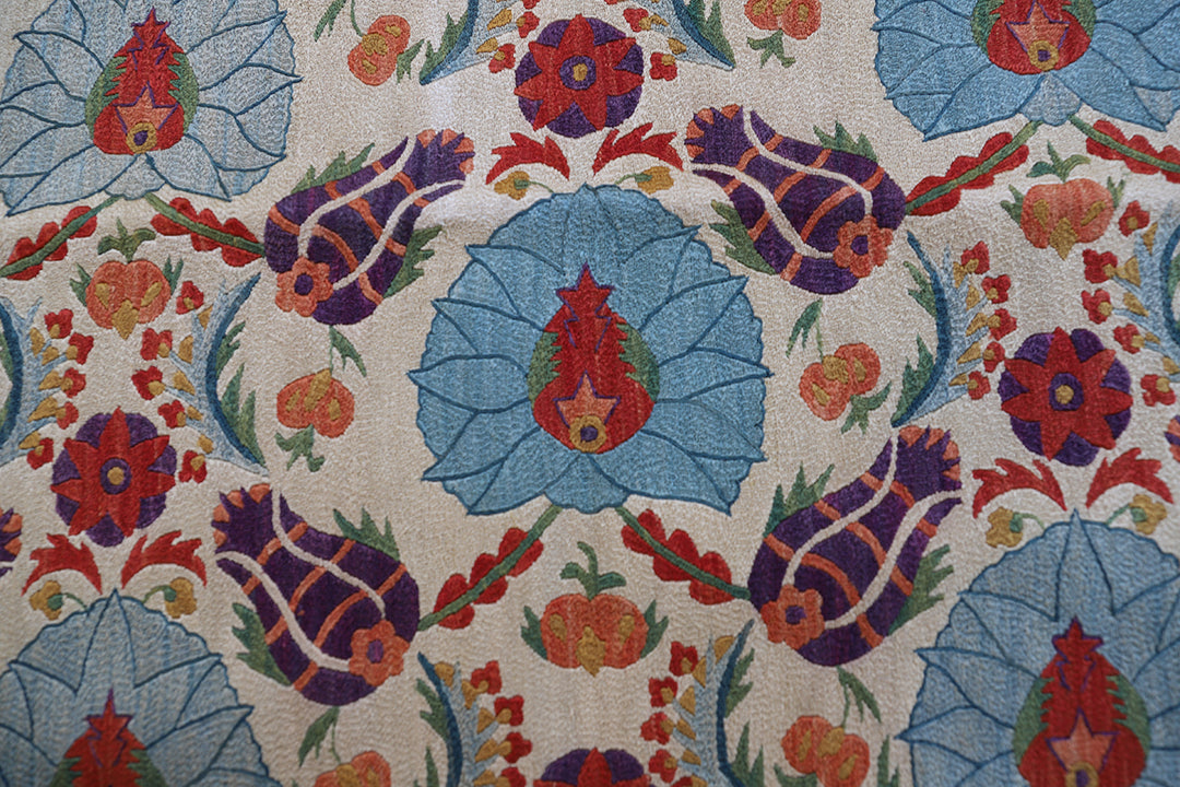 Square Hand-Embroidered Uzbek Suzani Pillow