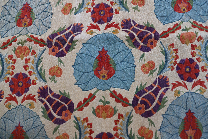 Square Hand-Embroidered Uzbek Suzani Pillow