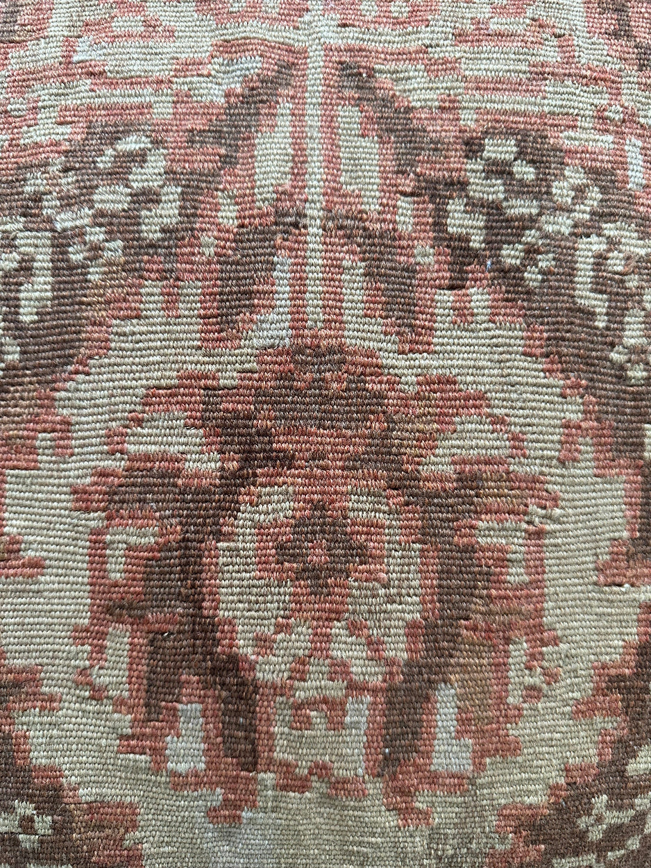 Handmade 20x20 tan and brown wool Aubusson pillowcase by Ariana Rugs West Hollywood