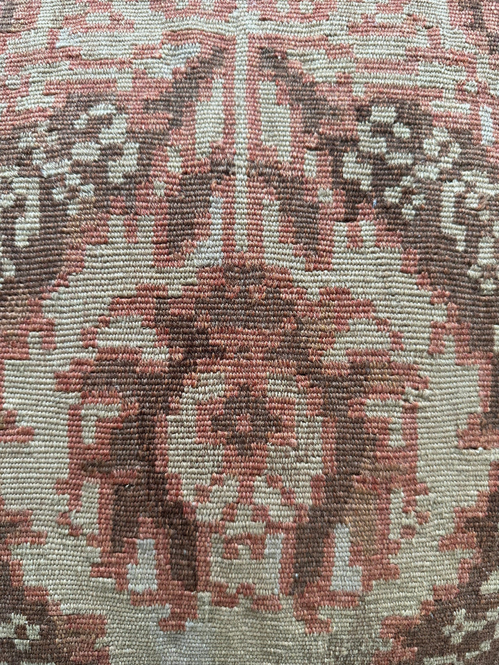 Handmade 20x20 tan and brown wool Aubusson pillowcase by Ariana Rugs West Hollywood