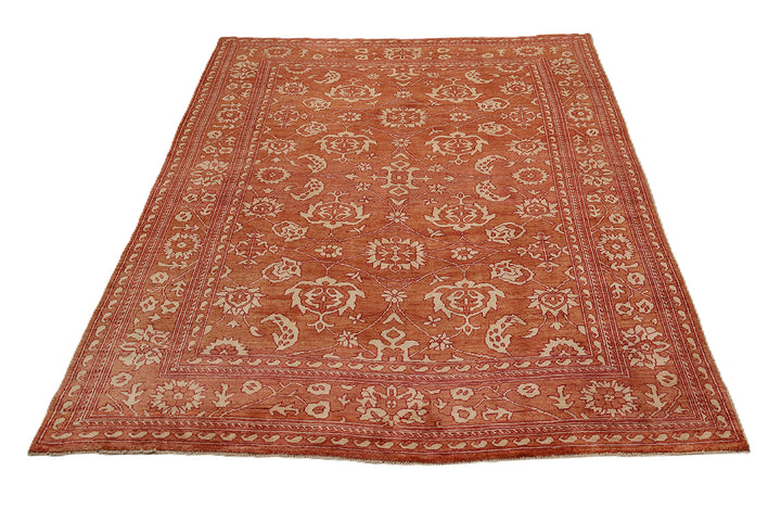 9'11" x 12'11" Terra Cotta and Ivory Floral Oushak hand-knotted luxury Afghan rug in organic wool, ethically woven by Hazara women artisans.