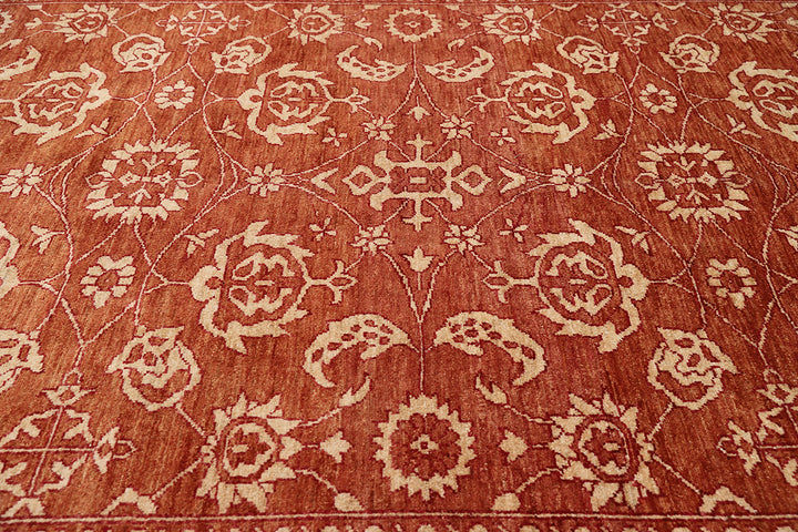 9'11" x 12'11" Terra Cotta and Ivory Floral Oushak hand-knotted luxury Afghan rug in organic wool, ethically woven by Hazara women artisans.