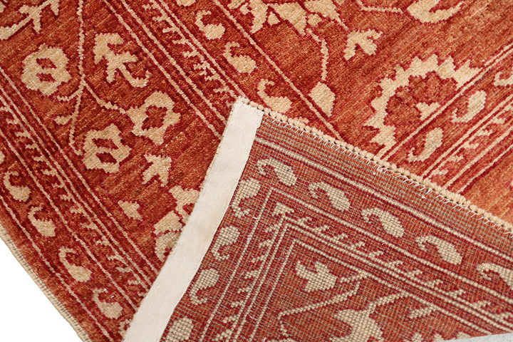 9'11" x 12'11" Terra Cotta and Ivory Floral Oushak hand-knotted luxury Afghan rug in organic wool, ethically woven by Hazara women artisans.