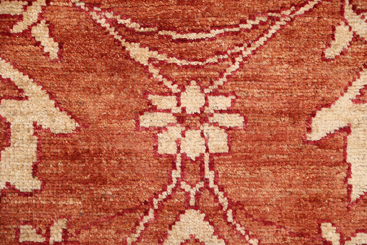 9'11" x 12'11" Terra Cotta and Ivory Floral Oushak hand-knotted luxury Afghan rug in organic wool, ethically woven by Hazara women artisans.